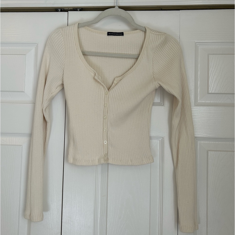 Brandy Melville cream long sleeve sweater top with buttons